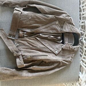 Blank NYC Suede Moto Jacket in Taupe